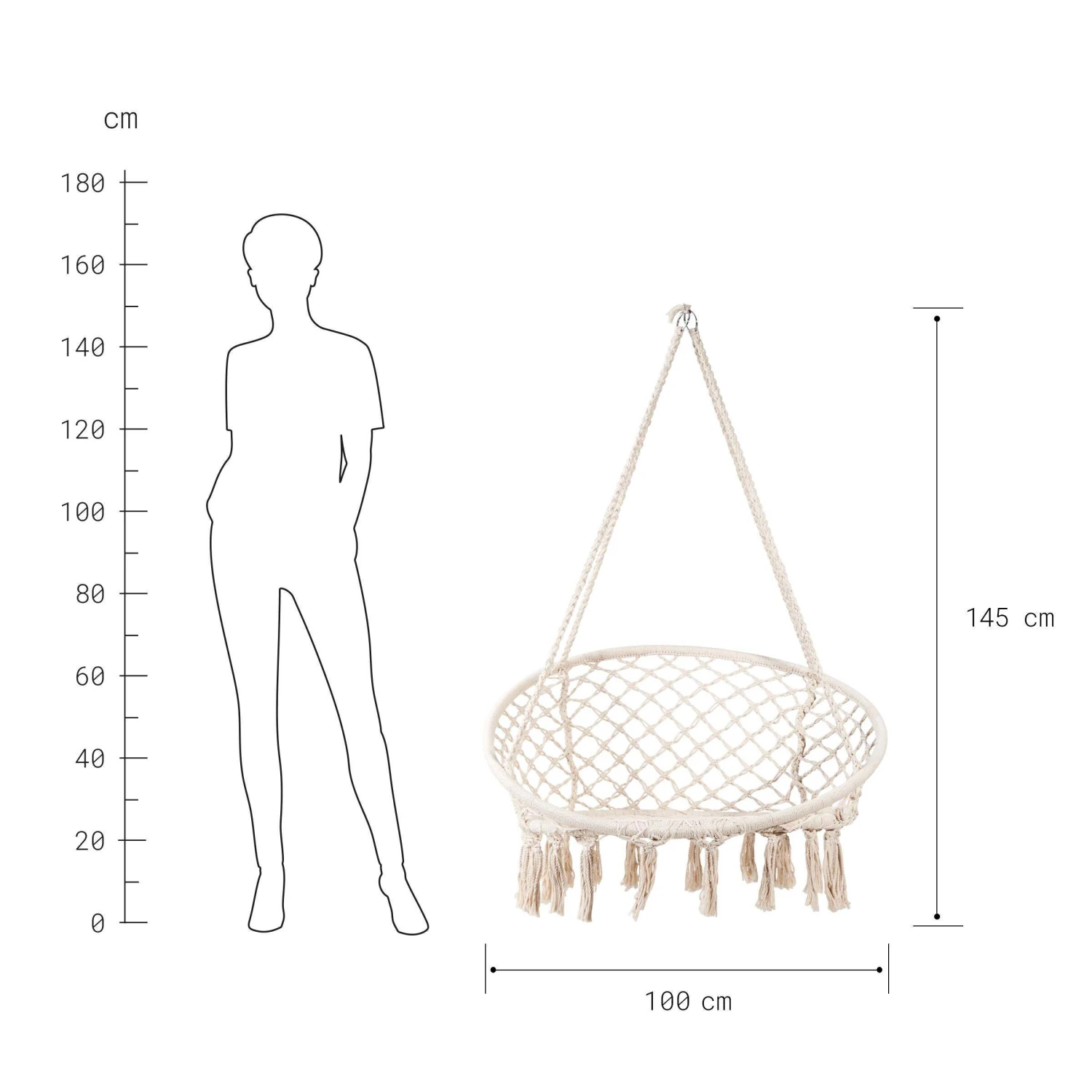 Hängesessel Mit Fransen Ø100cm PARADISE NOW In Creme – Bild 4