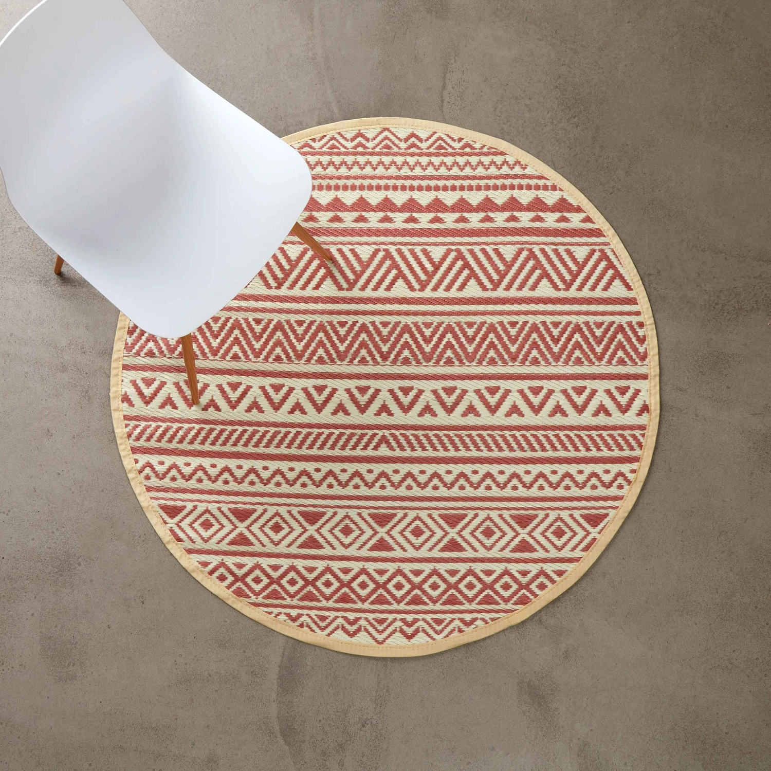 In- & Outdoor-Teppich Streifen Ø118cm COLOUR CLASH In Hellrot-Creme – Bild 2