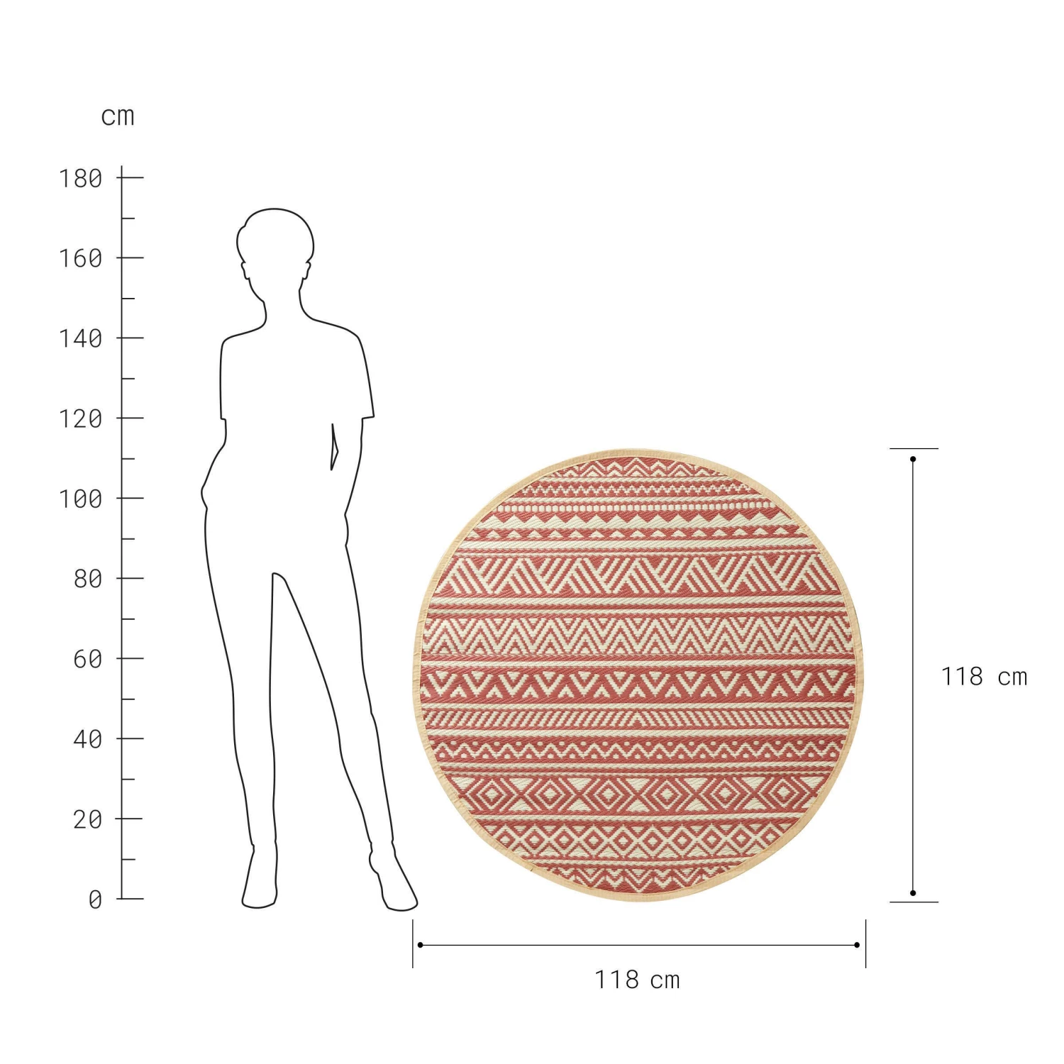 In- & Outdoor-Teppich Streifen Ø118cm COLOUR CLASH In Hellrot-Creme – Bild 3