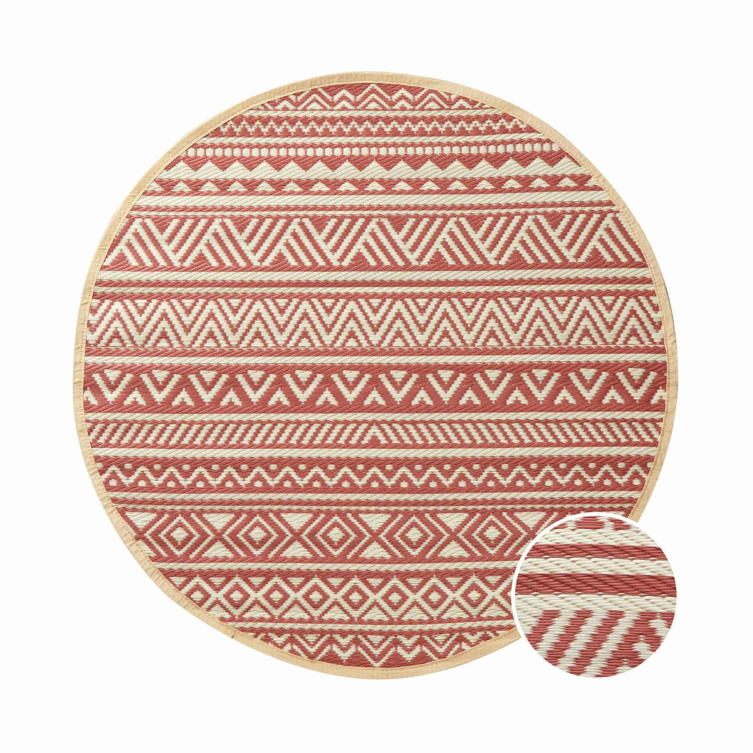 In- & Outdoor-Teppich Streifen Ø118cm COLOUR CLASH In Hellrot-Creme