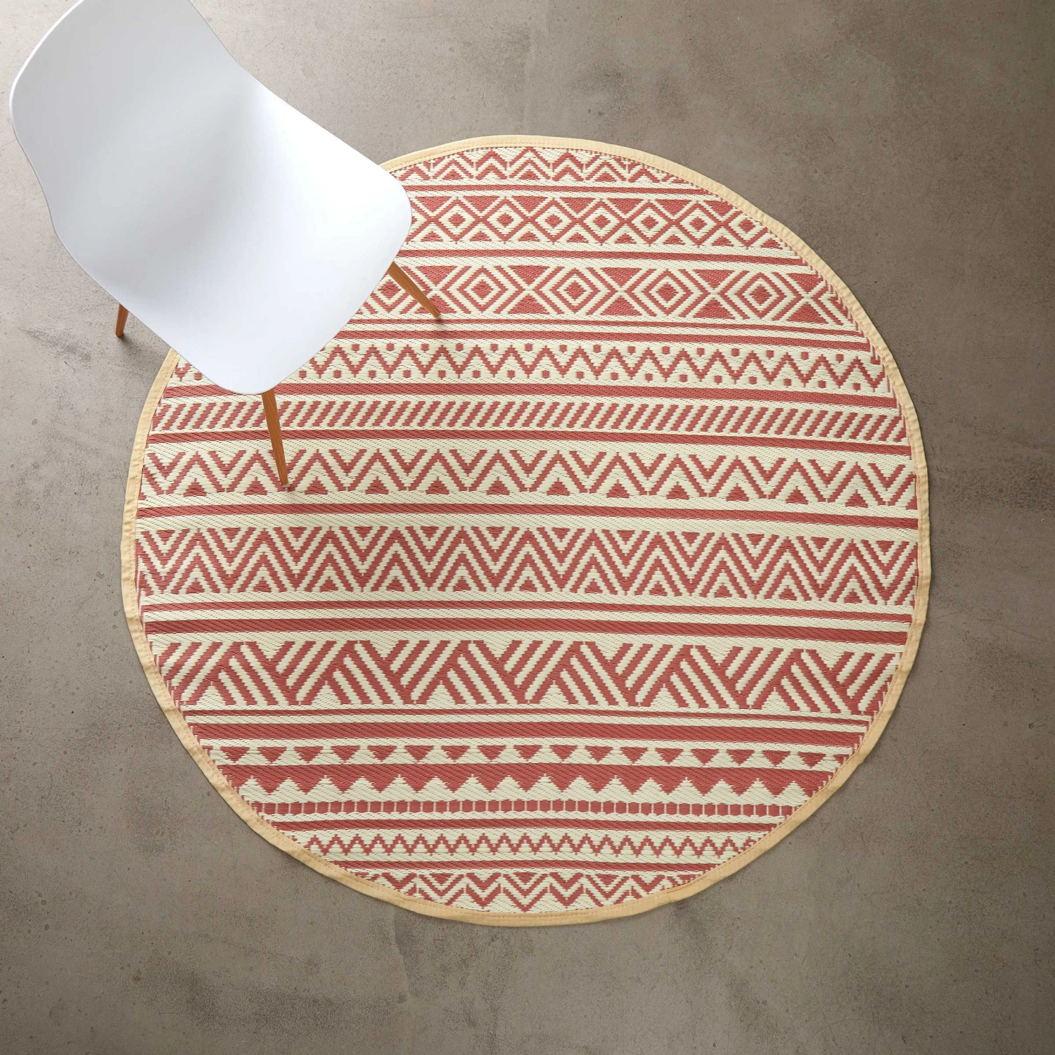 In- & Outdoor-Teppich Streifen Ø150cm COLOUR CLASH In Hellrot-Creme – Bild 2