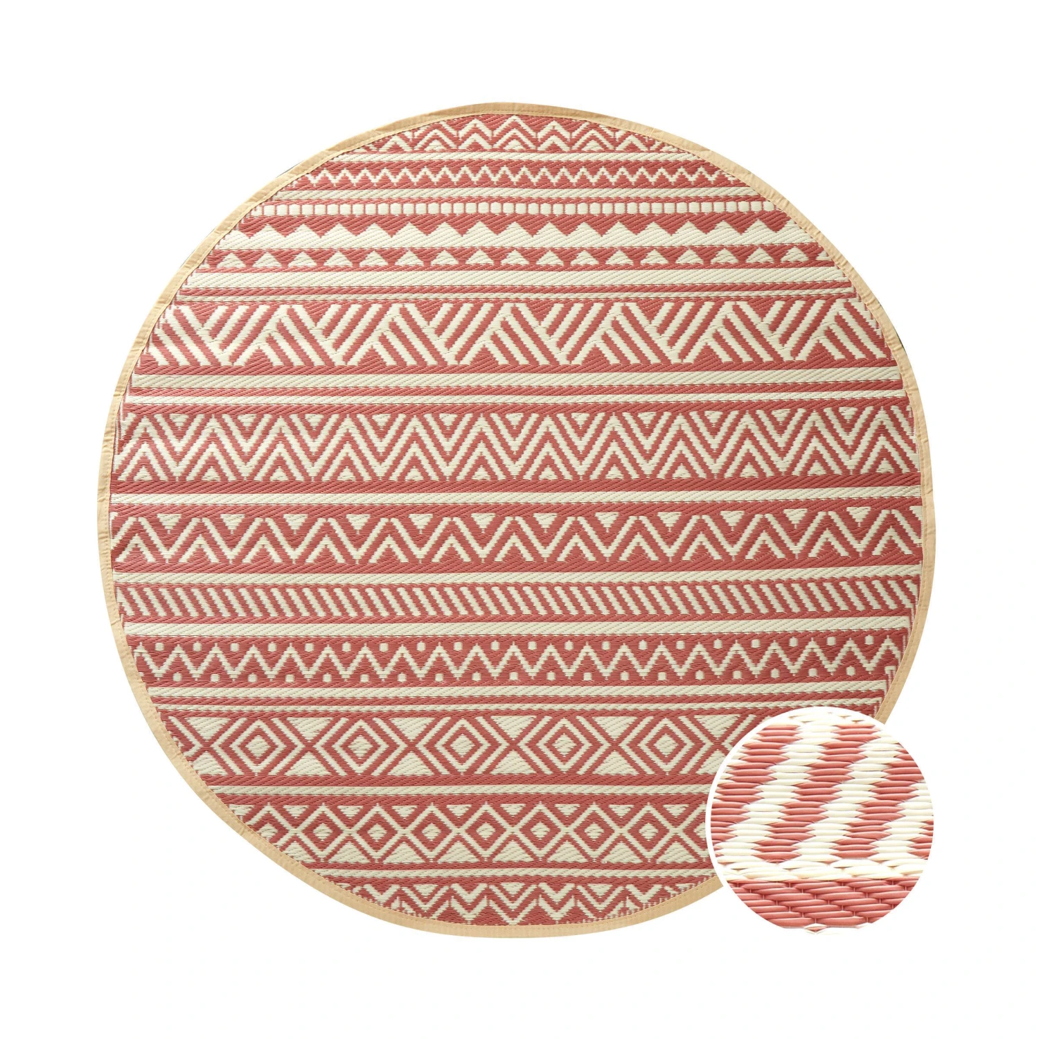 In- & Outdoor-Teppich Streifen Ø150cm COLOUR CLASH In Hellrot-Creme