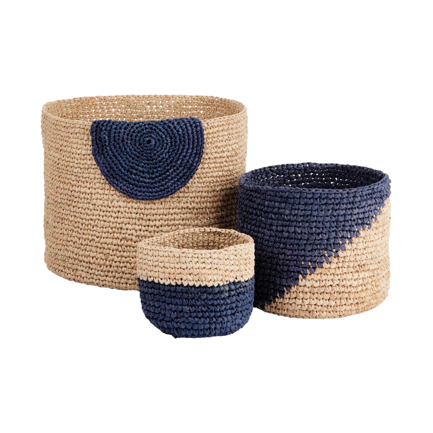 Korb Handgefertigt Aus Raffia Ø13cm ISALO In Natur-Blau – Bild 4