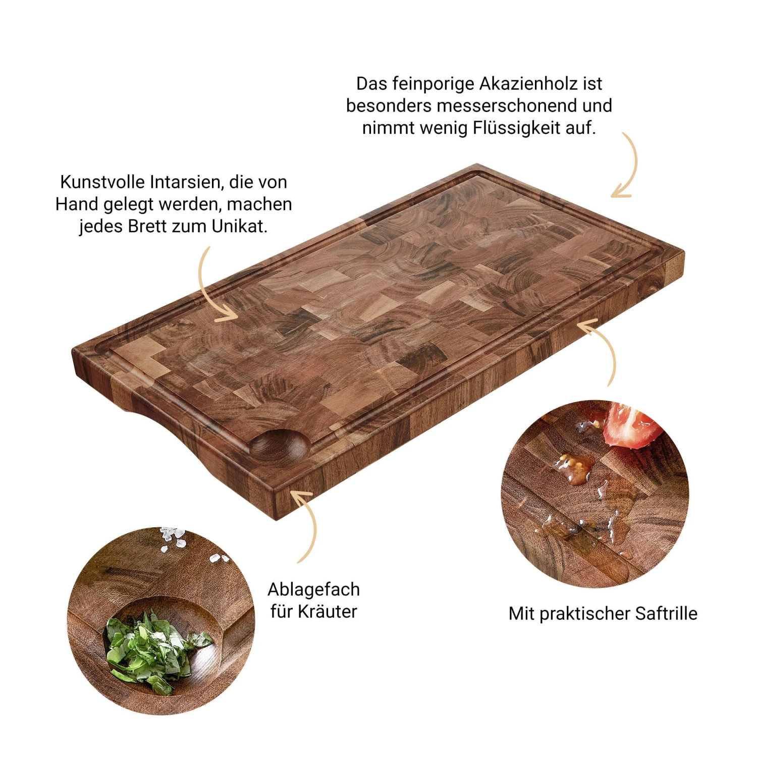 Schneidebrett Mit Saftrille Und Intarsien L 50 X B 27cm ACACIA In Braun – Bild 3