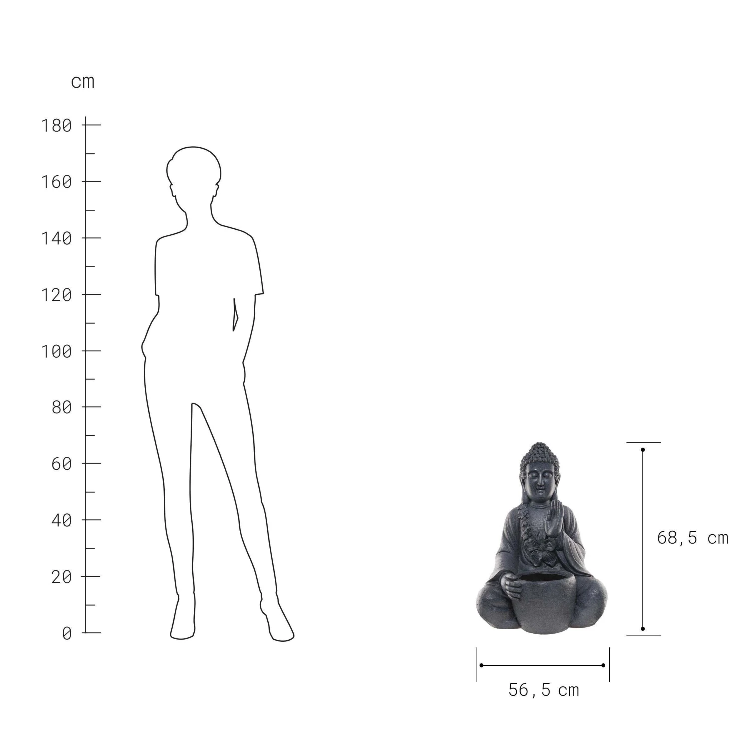 Statue Mit Blumentopf Höhe 69cm BUDDHA In Dunkelgrau – Bild 4
