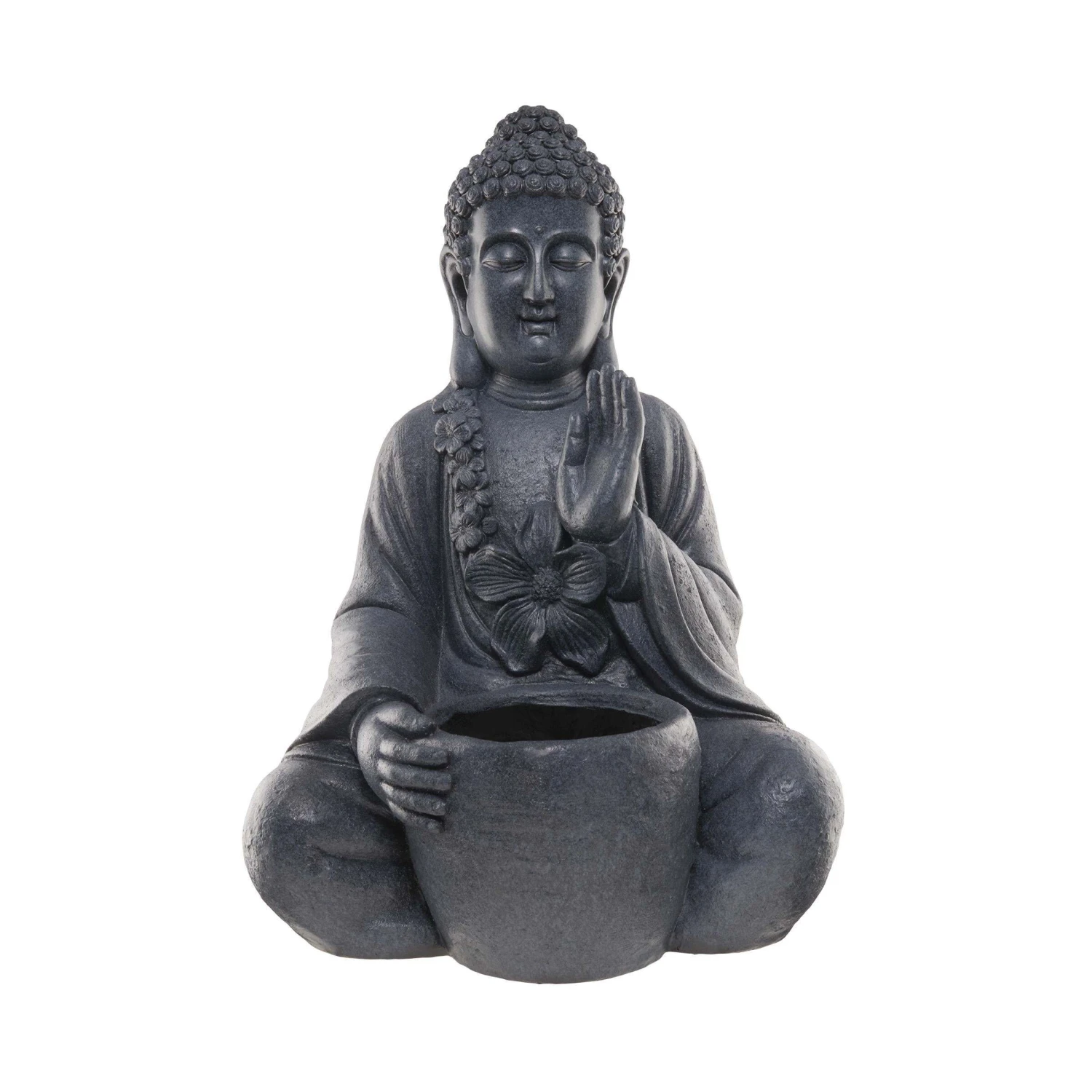 Statue Mit Blumentopf Höhe 69cm BUDDHA In Dunkelgrau