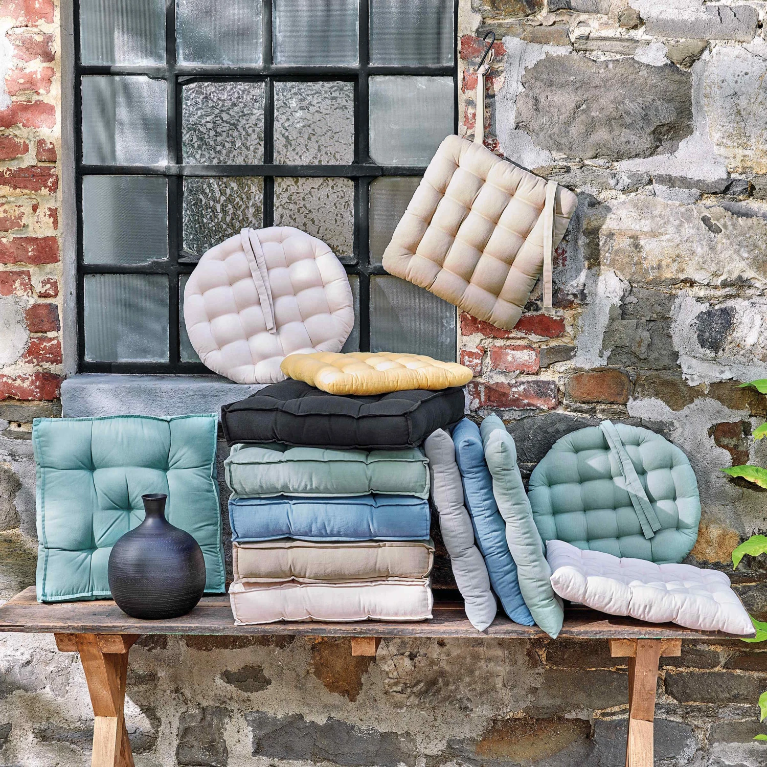 Stuhlkissen Mit Bändchen L 35 X B 37cm SOLID In Creme – Bild 2